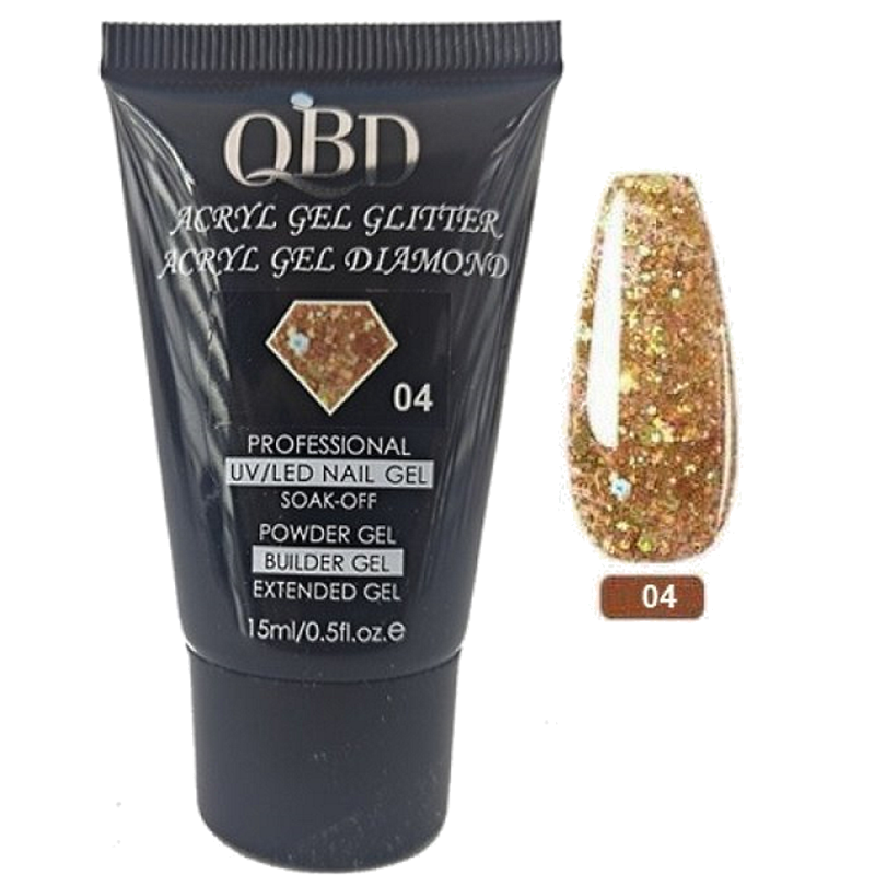 QBD DIAMOND ACRYLIC GEL GLITTER N. 04 UV/LED 15ml QBD DIAMOND ACRYLIC GEL GLITTER N. 04 UV/LED 15ml