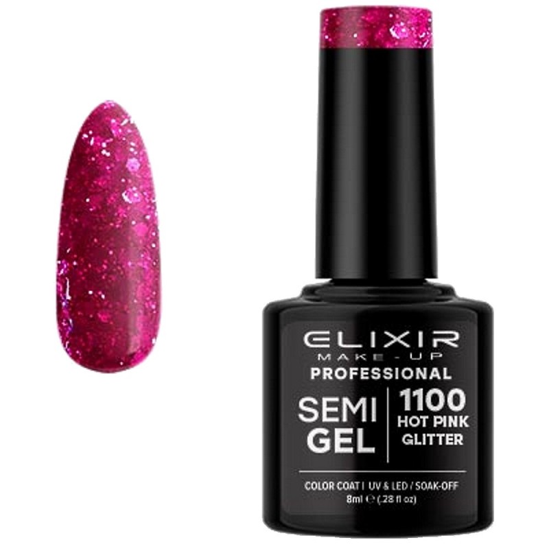 ELIXIR SEMI GEL PRO N. 1100 HOT PINK GLITTER UV & LED 8ML ELIXIR SEMI GEL PRO N. 1100 HOT PINK GLITTER UV & LED 8ML