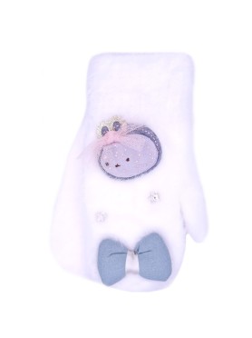 Παιδικά Πλεκτά Fluffy Γάντια με Φιόγκο & Κουκλάκι