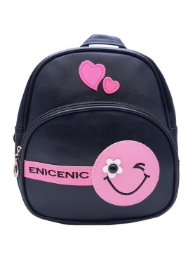 Παιδική Μαύρη Τσάντα Πλάτης Backpack με Ροζ Λεπτομέρειες