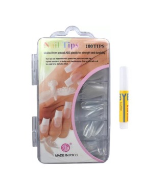 Κασετίνα με 100 Transparent Nail Tips Στιλέτο & Κόλλα Τοποθέτησης 2g