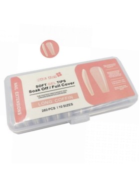 260 Soft Gel Tips Long Coffin Clear Soak Off Full Cover 10 Sizes