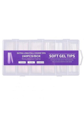 240 Extra Long Full Cover Soft Gel Tips 12 Sizes Purple