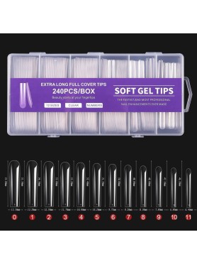 240 Extra Long Square Full Cover Soft Gel Tips 12 Sizes