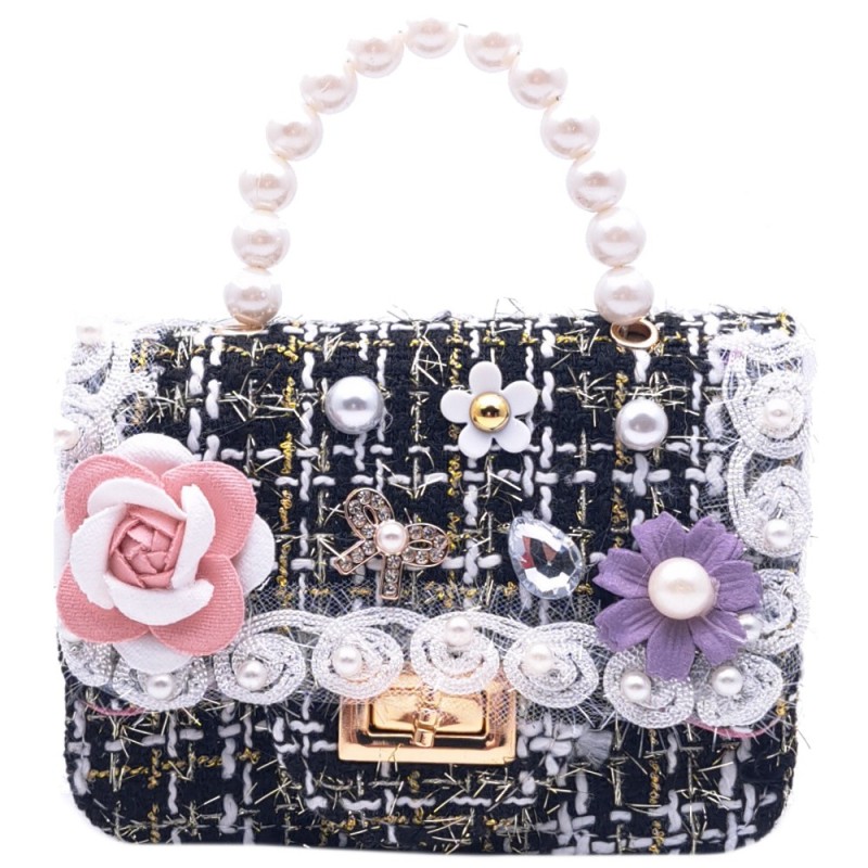 Παιδικό Τσαντάκι Tweed Clutch με Λουλούδια & Λεπτή Αλυσίδα Παιδικό Τσαντάκι Tweed Clutch με Λουλούδια & Λεπτή Αλυσίδα