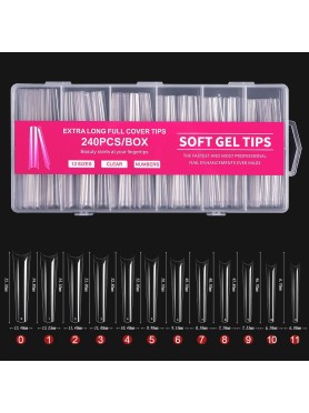 240 Extra Long Coffin Ballerina Soft Gel Tips 12 Sizes με Εγκοπή