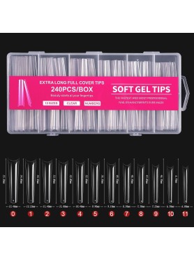 240 Extra Long Full Cover Soft Gel Tips 12 Sizes Pink