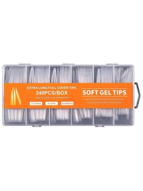240 Extra Long Full Cover Soft Gel Tips 12 Sizes Orange