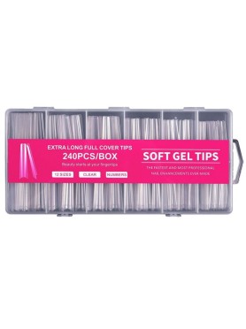 240 Extra Long Full Cover Soft Gel Tips 12 Sizes Pink