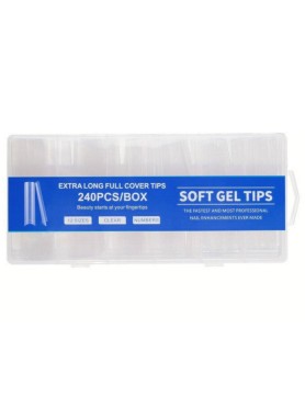 240 Extra Long Full Cover Soft Gel Tips 12 Sizes Blue