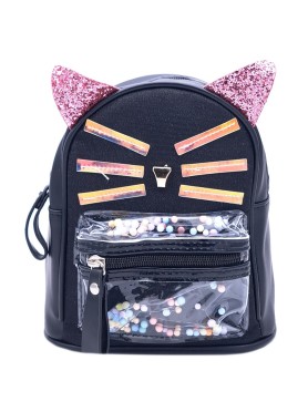 Παιδική Τσάντα Backpack Cat με Ροζ Glitter Αυτάκια