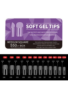 550 Medium Square Soft Gel Tips 11 Sizes