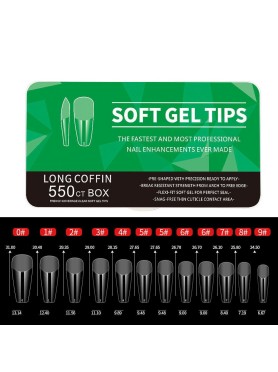 550 Long Coffin Soft Gel Tips 11 Sizes
