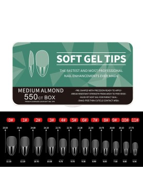 550 Medium Almond Soft Gel Tips 11 Sizes