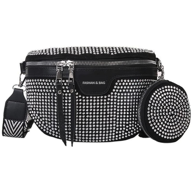 Μαύρο Bum Bag με Στρας & Αποσπώμενο Πορτοφολάκι Μαύρο Bum Bag με Στρας & Αποσπώμενο Πορτοφολάκι