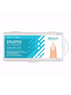 240 Soft Gel Tips Isaia Stiletto Clear Soak Off Full Cover 12 Sizes