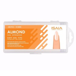 240 Soft Gel Tips Isaia Almond Clear Soak Off Full Cover 10 Sizes
