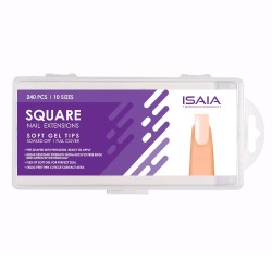 240 Soft Gel Tips Isaia Square Clear Soak Off Full Cover 12 Sizes