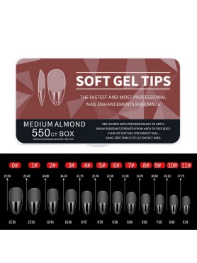 550 Medium Almond Soft Gel Tips 11 Sizes