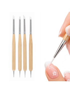 Σετ 4 Πινέλα Σιλικόνης & Dotting Tools Διπλής Όψης για Nail Art