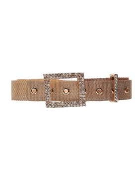 Μεταλλική Ζώνη Χρυσή με Strass & Τετράγωνη Αγκράφα